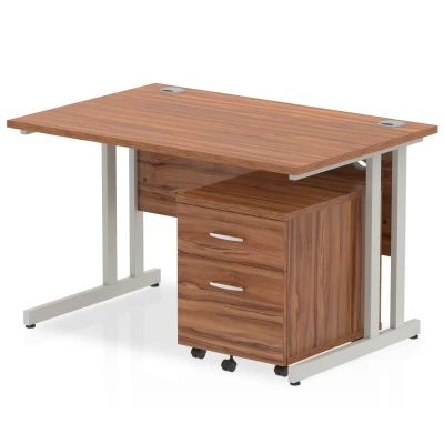 Image of Impulse 1200x800mm Desk Walnut Top Silver Cantilever Leg + Mobile Ped