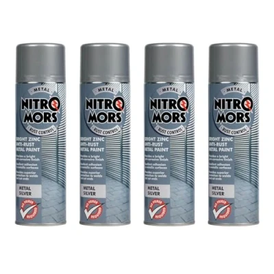 Image of Nitromors Bright Zinc Aerosol Spray Paint Anti Rust 2000ml (4x Pack of 500ml Cans)