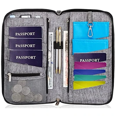 Image of Valante Premium Family Travel Document Organizer Capacious RFID Passport Holder Wallet, Gray, L, Wallet