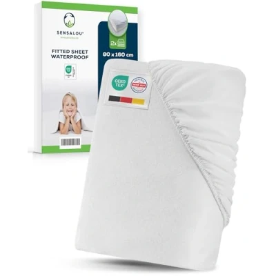 Image of Incontinence fitted sheet waterproof double pack white 80x160 cm 2X Set