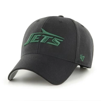 Image of 47 NFL New York Jets MVP Unisex Baseball Cap, Adjustable Hook &amp; Loop Strap, Team Logo, Colour Black