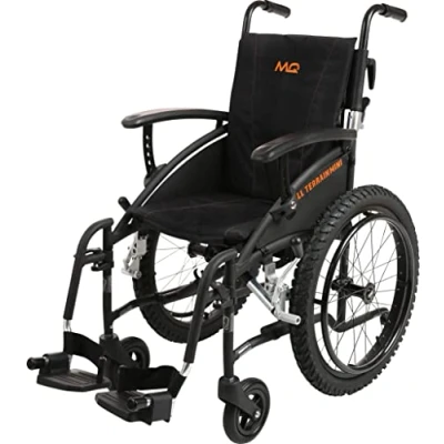 Image of MobiQuip All Terrain Mini Children’s Wheelchair for Kids, Small Adults, Lightweight, Folding, Manual Self Propelled Aluminium Wheelchair, Quick Release Wheels, 14&#039;&#039; Seat. Black Frame