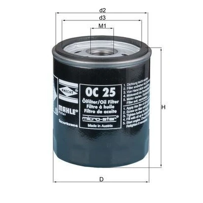 Image of 142948872 Oil Filter MAHLE ORIGINAL OC 25 3/4&quot; 16UNF 2B Spin on BMW: 3 Saloon, Convertible