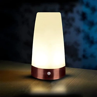 Image of Auraglow Wireless PIR Motion Sensor Table Lamp Super Bright LED Battery Powered Hallway Night Light Round 1 Pack