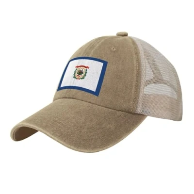 Image of West Virginia Flag Stylish Cowboy Mesh Baseball Cap for Men Classic and Versatile Trucker Hat,mesh Snapback Hats Men, Natural, One size
