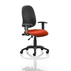 Image of Eclipse Plus I Lever Task Operator Chair Black Back Bespoke Seat with Height Adjustable Arms In Tabasco Orange