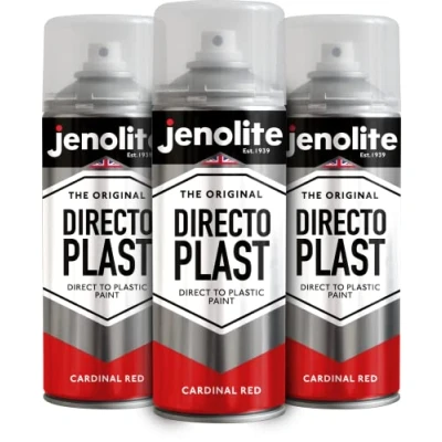Image of JENOLITE Directoplast Gloss Spray Paint CARDINAL RED 3x400ml for Plastic Surfaces All Types Of No Primer Required Multi Surface RAL 3001