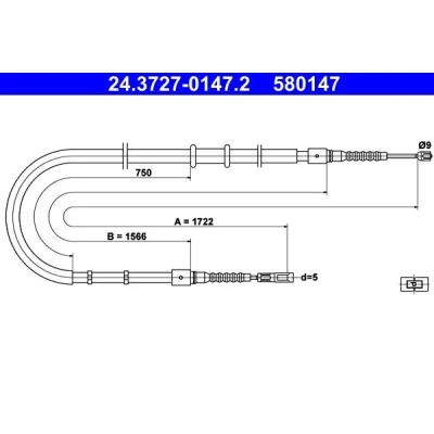 Image of 8A0609721AF, 8A0609721T Brake Cable ATE 24.3727 0147.2 1722mm AUDI: 80 B4 Saloon