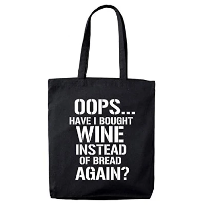 Image of Lolmugs Oops Have I Bought Wine Again 100% Cotton Black 38x42cm Tote Bag