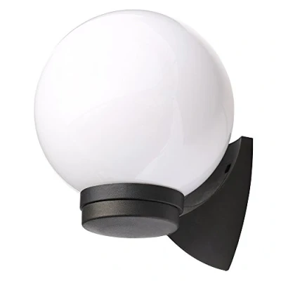 Image of LITECRAFT Lancaster Wall Light Outdoor Fitting with White Globe Shade Black