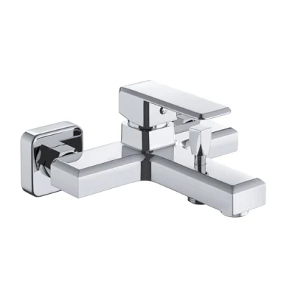 Image of MORADO Single Lever Shower Mixer Tap,Wall Mounted Mixer,Single Monobloc Bath for Exposed Installation,Solid Brass,Chrome Finish,Square Shape,Wall