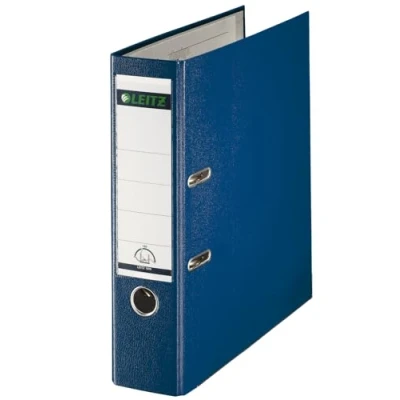Image of Leitz Plastic Lever Arch File, 90 Percent Recycled Card, 30 Pre consumer Plastic, With Thumbhole and Rado Rings, 80mm Spine 600 Sheet Capacity, Blue, 10101035