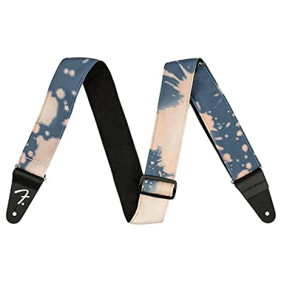 Image of Fender Guitar Strap Tie Dye Acid Wash, Faded Navy, Adjustable 34 59, Unique Bleach Splattered Canvas
