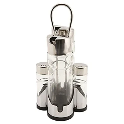 Image of Genware NEV 4017 Oil/Vinegar and Cruet Set with Stand (Pack of 5)
