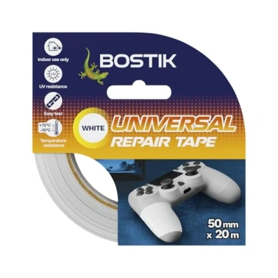 Image of Bostik Universal Repair Tape White Strong Duct Perfect For Any Substrate Easy To Tear Indoor Use Only 50mm x 20m Roll