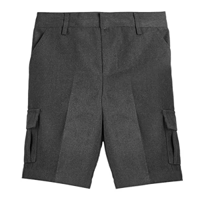 Image of L S U 2 Pairs of BOYS CARGO SCHOOL SHORTS ADJUSTABLE WAIST GREY BLACK HALF ELASTICATED 17 YEARS (UK, Age, 16 Years, Regular, Grey)