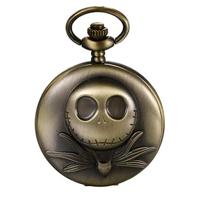 Image of Nightmare Christmas Pocket Watch, JewelryWe Vintage Novelty Skull Skeleton Quartz Watch Necklace for Xmas