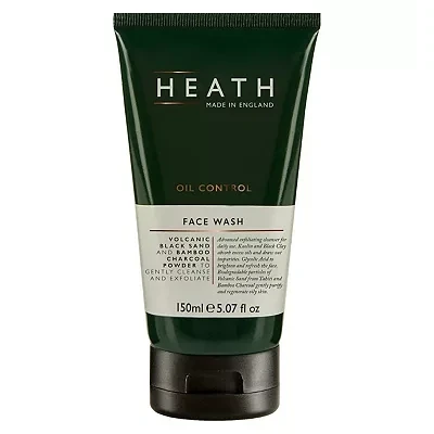 Image of Heath Oil Control Face Wash for Men Advanced Exfoliating Cleanser Daily Use Volcanic Black Sand and Bamboo Charcoal Powder Made in England 150 ml