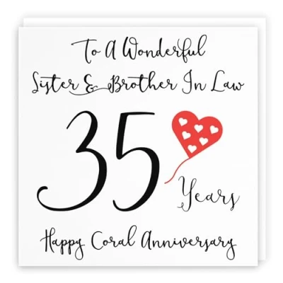 Image of Hunts England Sister And Brother In Law 35th Anniversary Card To A Wonderful &amp; 35 Years Happy Coral Love Heart Collection