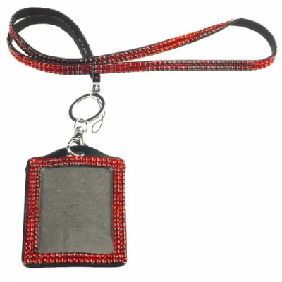 Image of CKB Ltd 1x Bling Combo Vertical Red ID Card Holder &amp; Lanyard Acrylic Rhinestone Style Neck Strap Swivel Metal Clip CKB005V