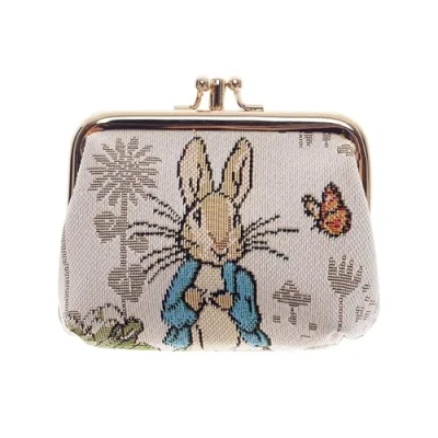 Image of Signare Beatrix Potter Peter Rabbit Tapestry Frame Purse 11cm W x 9cm H 5cm D Eco Friendly Fabric Double Clasp &amp; Two Compartments Branded Tag Officially Licensed Merchandise
