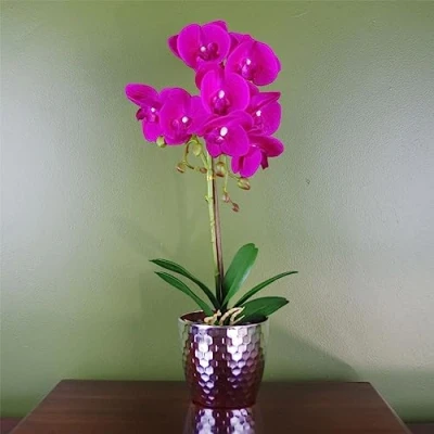 Image of Leaf 50cm Phalaenopsis Orchid Artificial Dark Pink Silver