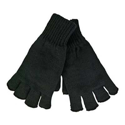 Image of 2 Pairs Mens HeatGuard Fingerless Gloves Black Thermal 3M Thinsulate Lining Thick Stretch Winter Sports Size L/XL