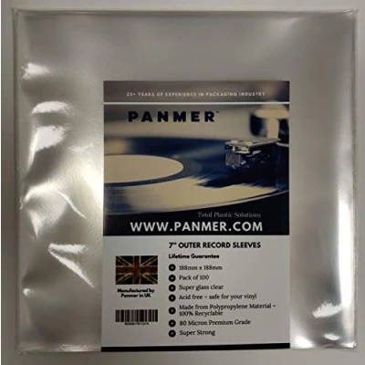 Image of 7&quot; Outer Clear Vinyl Record Sleeves Polypropylene 80 Micron x 100