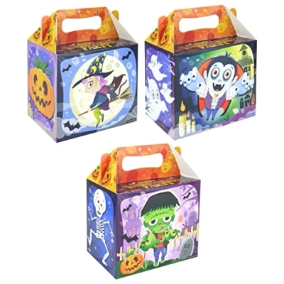 Image of HENBRANDT 10x Medium Halloween Treat Boxes for Kids Trick or Box with 3 Designs Witch Vampire Monster Party Favours Empty Gift Sweets and Candy