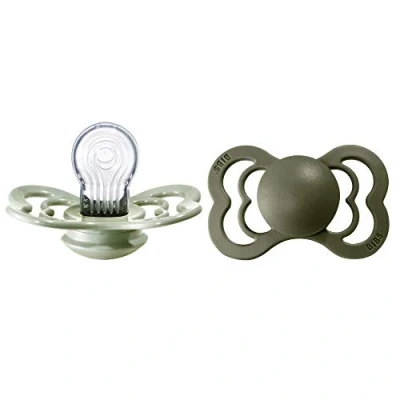 Image of BIBS Supreme Soother 2 Pack, BPA Free Dummy Pacifier, Symmetrical Nipple. Silicone, Size (6 18 Months), Sage/Hunter Green