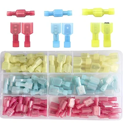 Image of Ruidee 110Pcs Spade Terminals 22 16 AWG 14 12 10 Fully Insulated Nylon Male/Female Quick Disconnect Electrical Wire Crimp Terminal Connectors（ANSZ)
