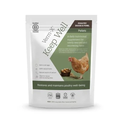 Image of Verm X Keep Well for Rescue and Recovering Hens. Restores Maintains Being Chickens, Ducks, Geese Turkeys. Vet approved. UFAS assured. Safe to Eat Egg Whilst Feeding.