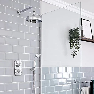 Image of Milano Elizabeth Traditional Thermostatic Mixer Valve Hand Shower Round Head Chrome White