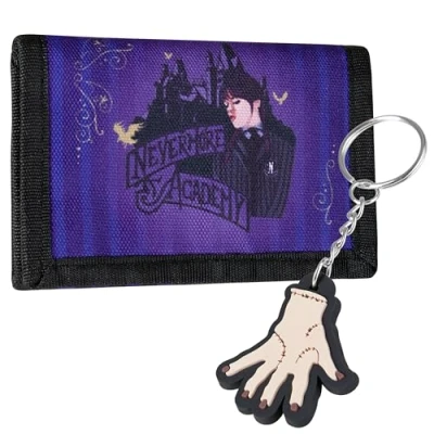 Image of Wednesday Wallet and Thing Keyring Set for Girls Teenagers Card Slots ID Pocket Trifold Gifts