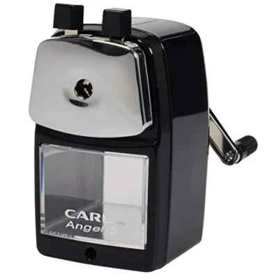 Image of Carl Angel 5 Manual Pencil Sharpener with Metal Table Mount. Quiet for The Classroom, Home &amp; Office, Black (CUI19018)