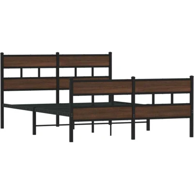 Image of vidaXL Bed Frame with Headboard &amp; Footboard 140x190 cm Robust Steel Construction Elegant Design Extra Storage Space Brown Oak
