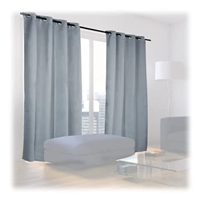 Image of Relaxdays Blackout Eyelet Curtains, Set of 2, Solid Colour, Washable, HxWxD: 245 x 135 0.5 cm, Grey, Polyester