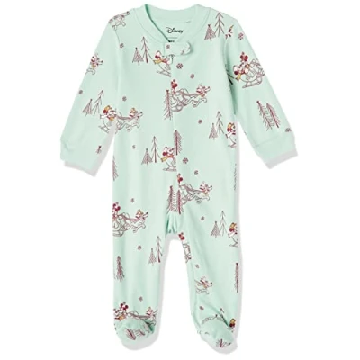 Image of Amazon Essentials Disney Marvel Star Wars Unisex Babies&#039; Snug Fit Cotton Footed Pyjamas, Mickey Winter Sleep &amp; Play, Premature