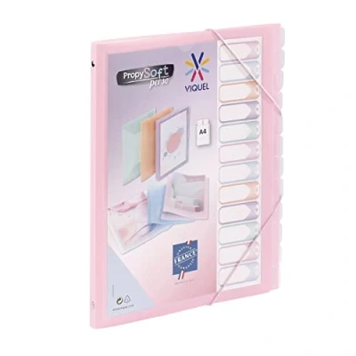Image of Viquel Propysoft Customisable A4 Organiser with 12 Compartments Elastic Closure Translucent Pink