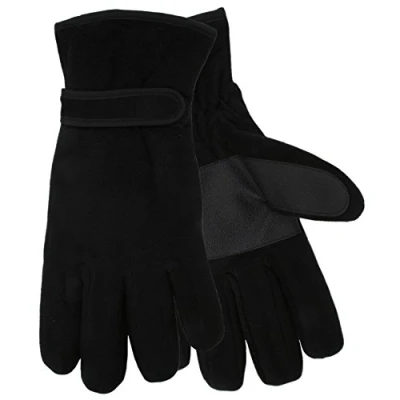 Image of Mens Black Thick Fleece Gloves 40g Thinsulate Insulation And PVC Palm Grips L/XL