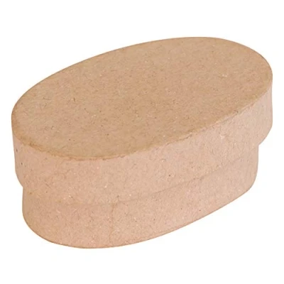 Image of Décopatch Ref BT071C Mini Oval Shaped Box Papier Maché Object to Decorate 7 x 4.5 3cm with Papers &amp; PaperPatch Glue, Glitter, Paints, Brown