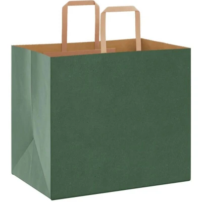 Image of vidaXL Paper Bags 50 pcs with Handles Green 32x22x28 cm