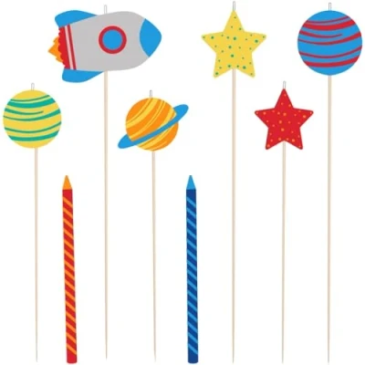 Image of Amscan 170590 Blast Off Space Kids Birthday Party Cake Candles Set 8 Pack