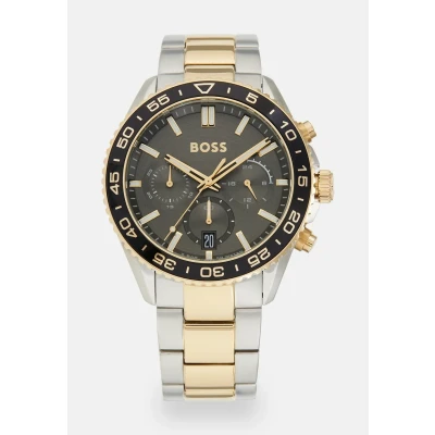 Image of BOSS Runner Chronograph watch silvercoloured/goldcoloured, Men&#039;s, Size: One Size, Silver coloured/gold coloured