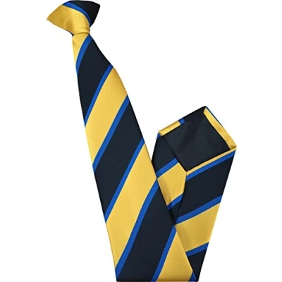 Image of Men&#039;s Yellow, Black &amp; Royal Blue Striped Clip On Neck Tie