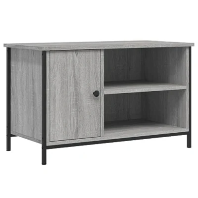 Image of vidaXL Engineered Wood TV Cabinet, Grey Sonoma Finish with Iron Feet, Ample Storage Space, Living room Media Unit Display Area, Size 80x40x50 cm