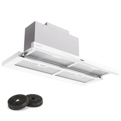 Image of Klarstein Cooker Hood, Extractor Fan for Kitchen w/Dishwasher Safe Aluminium Grease Filter, 640 m3/h Airflow, LEDs, Touch Controls Hoods, Wall Mount Steel Vent