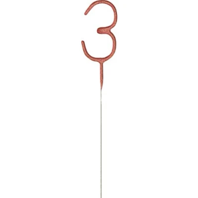 Image of Rose Gold 3rd Glitz Birthday Sparkler (17cm) Perfect for Birthdays Cake Topper Decoration, Anniversary &amp; More 1 Pc