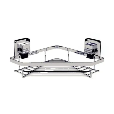Image of Showerdrape Pushloc Stainless Steel Suction Wall Mounted Corner Basket