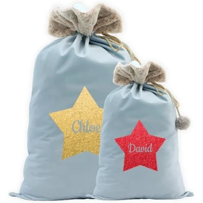 Image of Print Maniacs Custom Velvet Santa Stocking Sack with Luxury Fur Trim Large Christmas Bag Kid and Adult, Ideal for Holiday Decor Gifts